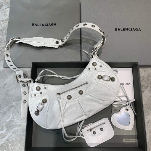 Replica Balenciaga 67130723 Women's Le Cagole Small Shoulder Bag Arena lambskin In White