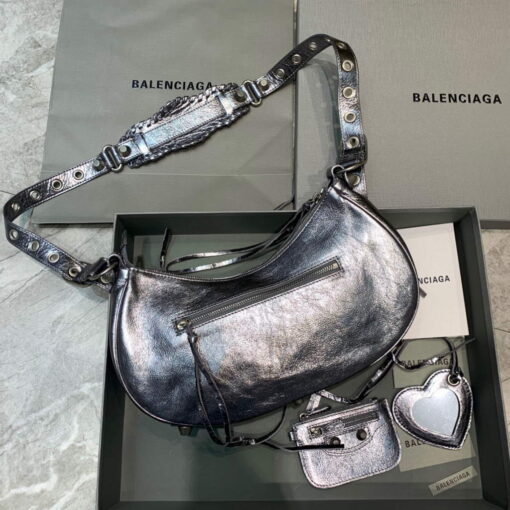 Replica Balenciaga 67130723 Women's Le Cagole Small Shoulder Bag Arena lambskin In Silver 2