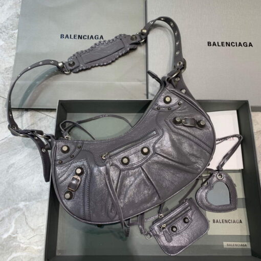 Replica Balenciaga 67130723 Women's Le Cagole Small Shoulder Bag Arena lambskin In Grey