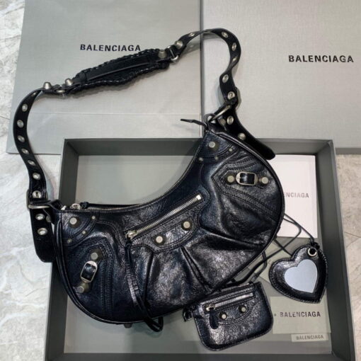 Replica Balenciaga 67130723 Women's Le Cagole Small Shoulder Bag Arena lambskin In Black