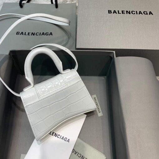 Replica Balenciaga 664676 Hourglass Mini Top Handle Crocodile Bag White 2