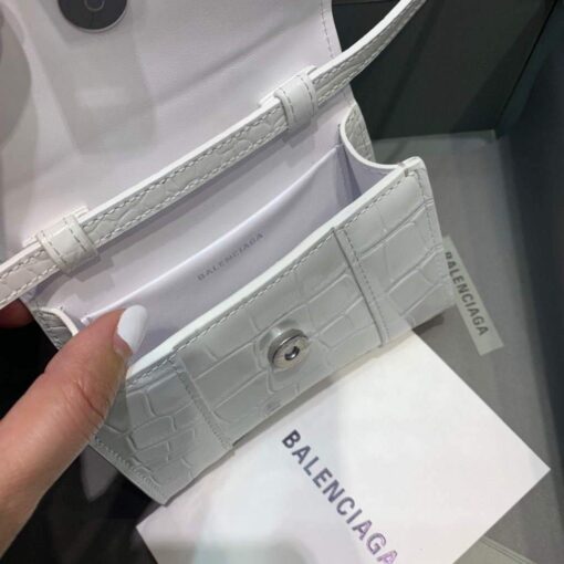 Replica Balenciaga 664676 Hourglass Mini Top Handle Crocodile Bag White 6