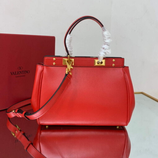 Replica Valentino 4100 Medium Rockstud Alcove Handbag In Grainy Calfskin 2B0J41 Red