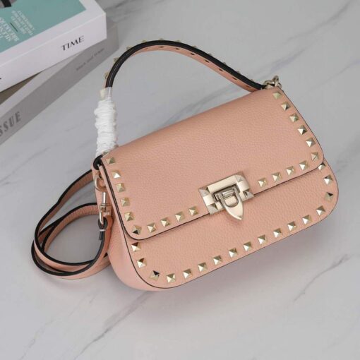 Replica Valentino 2B0I52 Small Rockstud Grainy Calfskin Handbag 2025S Pink 2