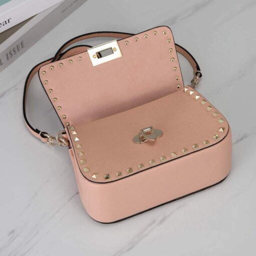 Replica Valentino 2B0I52 Small Rockstud Grainy Calfskin Handbag 2025S Pink 8