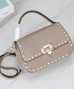 Replica Valentino 2B0I52 Small Rockstud Grainy Calfskin Handbag 2025S Gray 2