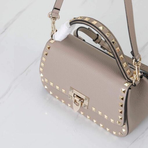 Replica Valentino 2B0I52 Small Rockstud Grainy Calfskin Handbag 2025S Gray 4