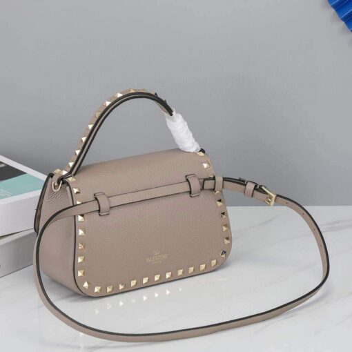 Replica Valentino 2B0I52 Small Rockstud Grainy Calfskin Handbag 2025S Gray 5