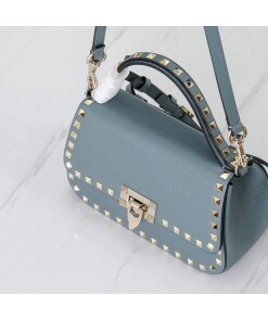 Replica Valentino 2B0I52 Small Rockstud Grainy Calfskin Handbag 2025S Blue