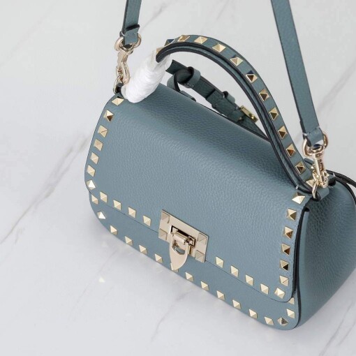 Replica Valentino 2B0I52 Small Rockstud Grainy Calfskin Handbag 2025S Blue