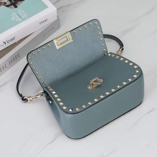 Replica Valentino 2B0I52 Small Rockstud Grainy Calfskin Handbag 2025S Blue 5