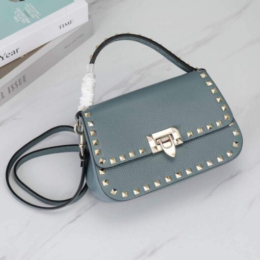 Replica Valentino 2B0I52 Small Rockstud Grainy Calfskin Handbag 2025S Blue 6