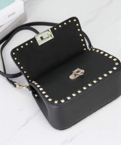 Replica Valentino 2B0I52 Small Rockstud Grainy Calfskin Handbag 2025S Black 2