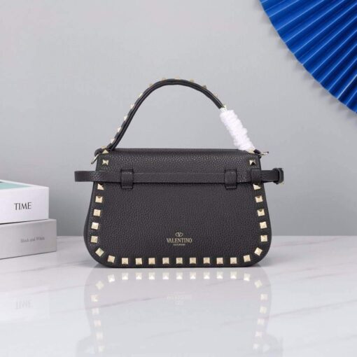 Replica Valentino 2B0I52 Small Rockstud Grainy Calfskin Handbag 2025S Black 3