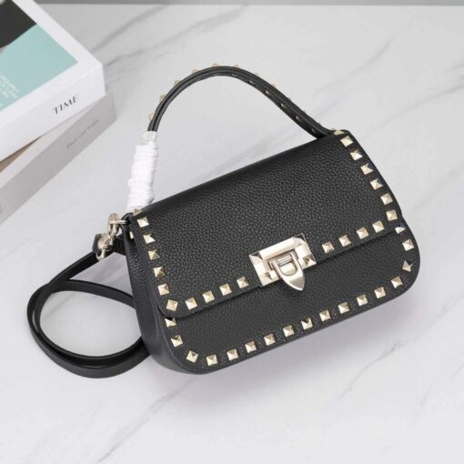 Replica Valentino 2B0I52 Small Rockstud Grainy Calfskin Handbag 2025S Black 5