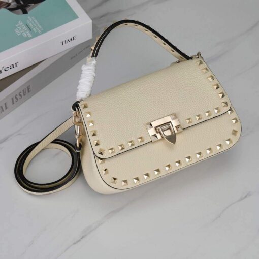 Replica Valentino 2B0I52 Small Rockstud Grainy Calfskin Handbag 2025S Beige 3