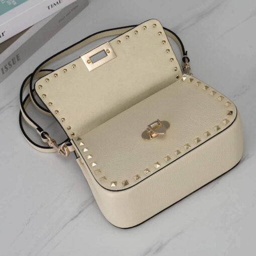 Replica Valentino 2B0I52 Small Rockstud Grainy Calfskin Handbag 2025S Beige 5