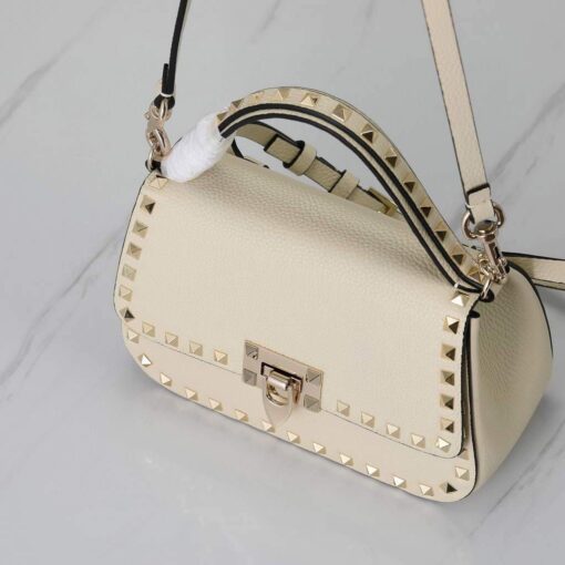 Replica Valentino 2B0I52 Small Rockstud Grainy Calfskin Handbag 2025S Beige 8