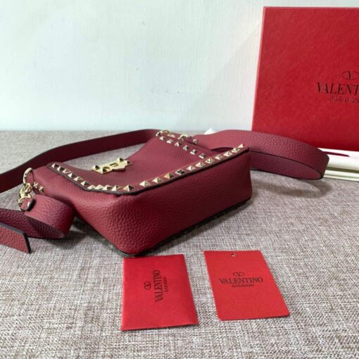 Replica Valentino 2B0C17V Mini Rockstud Grainy Calfskin Hobo Bag 50029 Wine Red 3