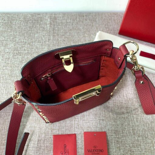 Replica Valentino 2B0C17V Mini Rockstud Grainy Calfskin Hobo Bag 50029 Wine Red 5