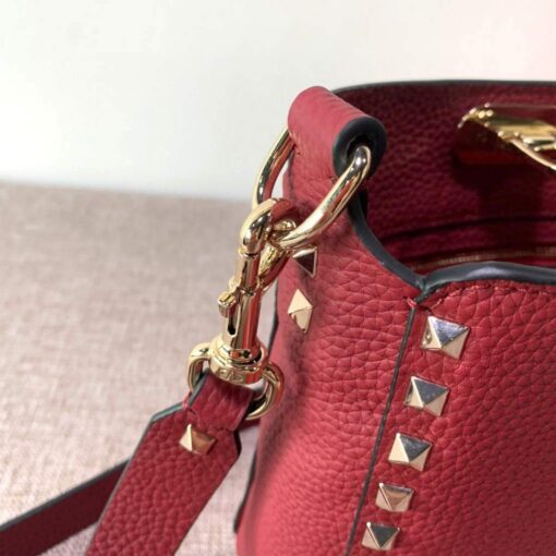 Replica Valentino 2B0C17V Mini Rockstud Grainy Calfskin Hobo Bag 50029 Wine Red 6