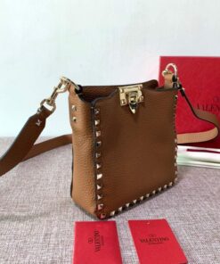 Replica Valentino 2B0C17V Mini Rockstud Grainy Calfskin Hobo Bag 50029 Tan 2