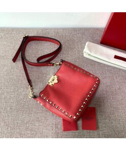 Replica Valentino 2B0C17V Mini Rockstud Grainy Calfskin Hobo Bag 50029 Red