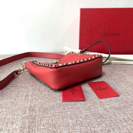 Replica Valentino 2B0C17V Mini Rockstud Grainy Calfskin Hobo Bag 50029 Red 3