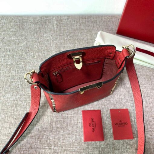 Replica Valentino 2B0C17V Mini Rockstud Grainy Calfskin Hobo Bag 50029 Red 5