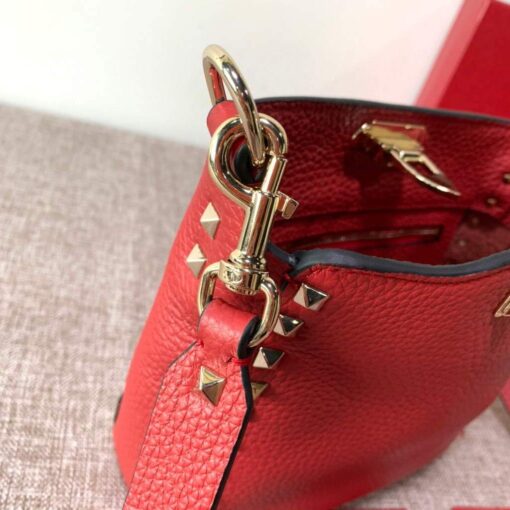 Replica Valentino 2B0C17V Mini Rockstud Grainy Calfskin Hobo Bag 50029 Red 6