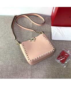 Replica Valentino 2B0C17V Mini Rockstud Grainy Calfskin Hobo Bag 50029 Pink