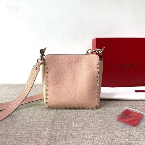 Replica Valentino 2B0C17V Mini Rockstud Grainy Calfskin Hobo Bag 50029 Pink 4