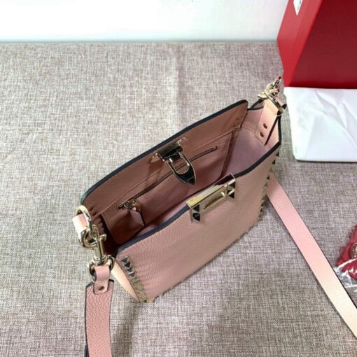 Replica Valentino 2B0C17V Mini Rockstud Grainy Calfskin Hobo Bag 50029 Pink 5