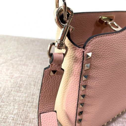 Replica Valentino 2B0C17V Mini Rockstud Grainy Calfskin Hobo Bag 50029 Pink 6