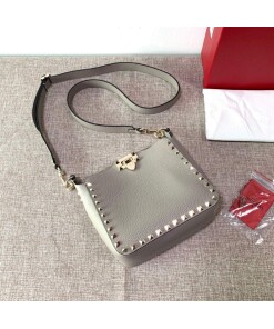 Replica Valentino 2B0C17V Mini Rockstud Grainy Calfskin Hobo Bag 50029 Gray