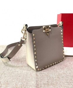 Replica Valentino 2B0C17V Mini Rockstud Grainy Calfskin Hobo Bag 50029 Gray 2