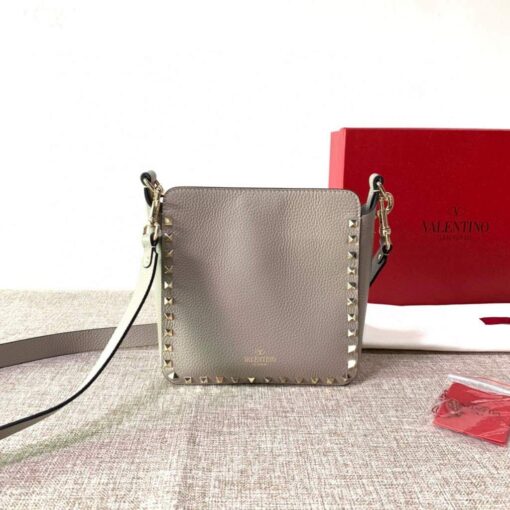 Replica Valentino 2B0C17V Mini Rockstud Grainy Calfskin Hobo Bag 50029 Gray 4