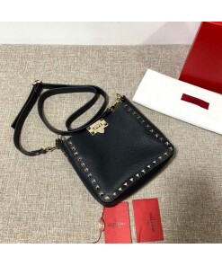 Replica Valentino 2B0C17V Mini Rockstud Grainy Calfskin Hobo Bag 50029 Black