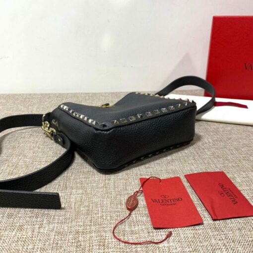 Replica Valentino 2B0C17V Mini Rockstud Grainy Calfskin Hobo Bag 50029 Black 3