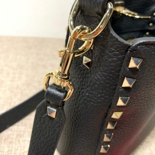 Replica Valentino 2B0C17V Mini Rockstud Grainy Calfskin Hobo Bag 50029 Black 6