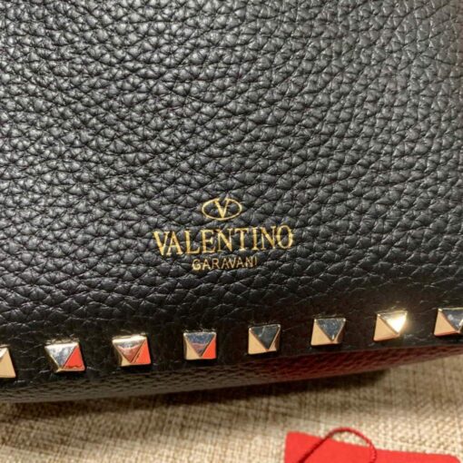 Replica Valentino 2B0C17V Mini Rockstud Grainy Calfskin Hobo Bag 50029 Black 8