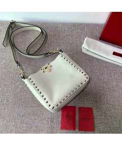 Replica Valentino 2B0C17V Mini Rockstud Grainy Calfskin Hobo Bag 50029 Beige