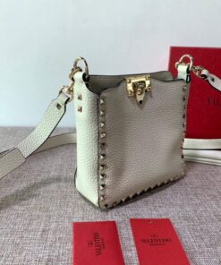 Replica Valentino 2B0C17V Mini Rockstud Grainy Calfskin Hobo Bag 50029 Beige 2