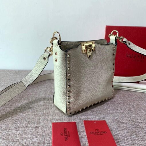 Replica Valentino 2B0C17V Mini Rockstud Grainy Calfskin Hobo Bag 50029 Beige 2