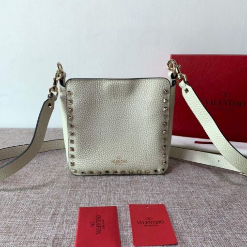 Replica Valentino 2B0C17V Mini Rockstud Grainy Calfskin Hobo Bag 50029 Beige 4