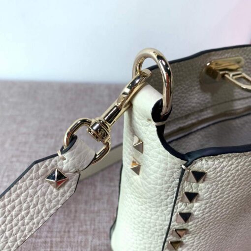 Replica Valentino 2B0C17V Mini Rockstud Grainy Calfskin Hobo Bag 50029 Beige 6