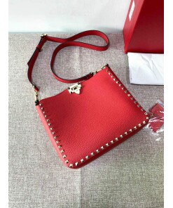 Replica Valentino 2B0C17 Rockstud Grainy Calfskin Hobo Bag 50031S Red