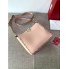 Replica Valentino 2B0C17 Rockstud Grainy Calfskin Hobo Bag 50031S Light Pink 10