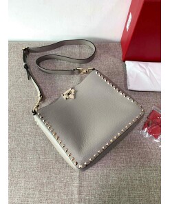 Replica Valentino 2B0C17 Rockstud Grainy Calfskin Hobo Bag 50031S Gray