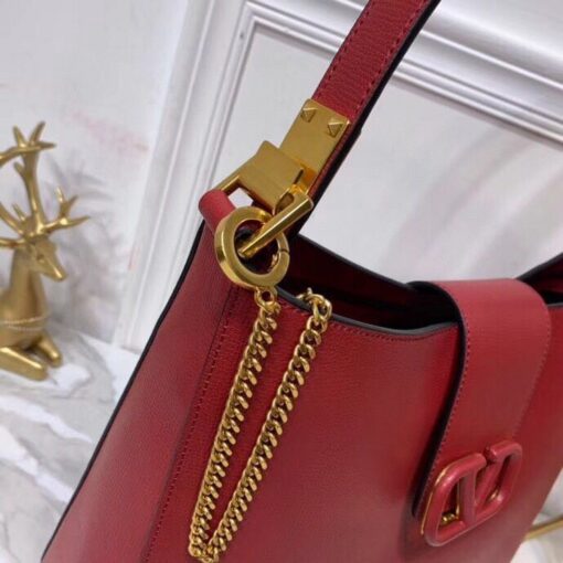 Replica Valentino 50027 Vsling Grainy Calfskin Hobo Bag Red 4